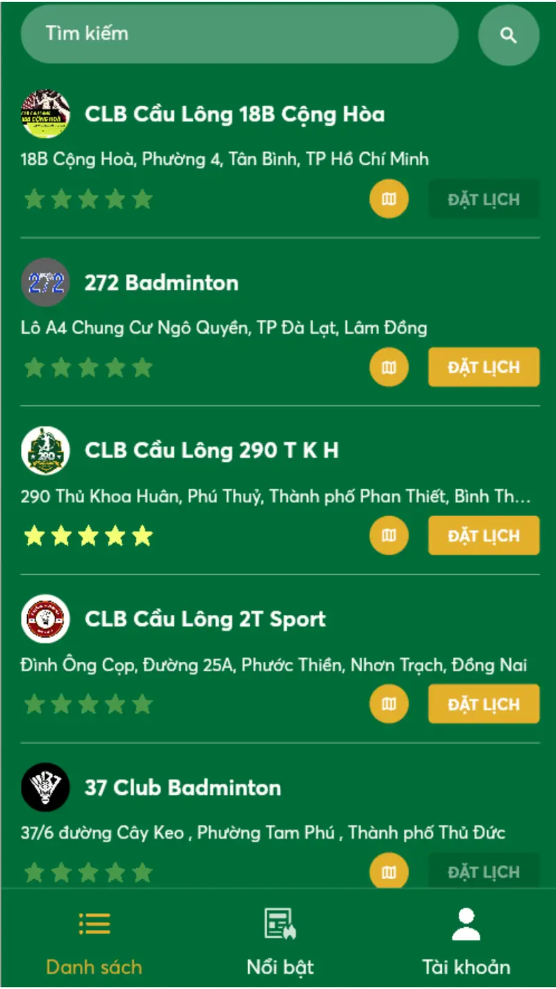 app tìm sân cầu lông giao diện app ALOBÐž