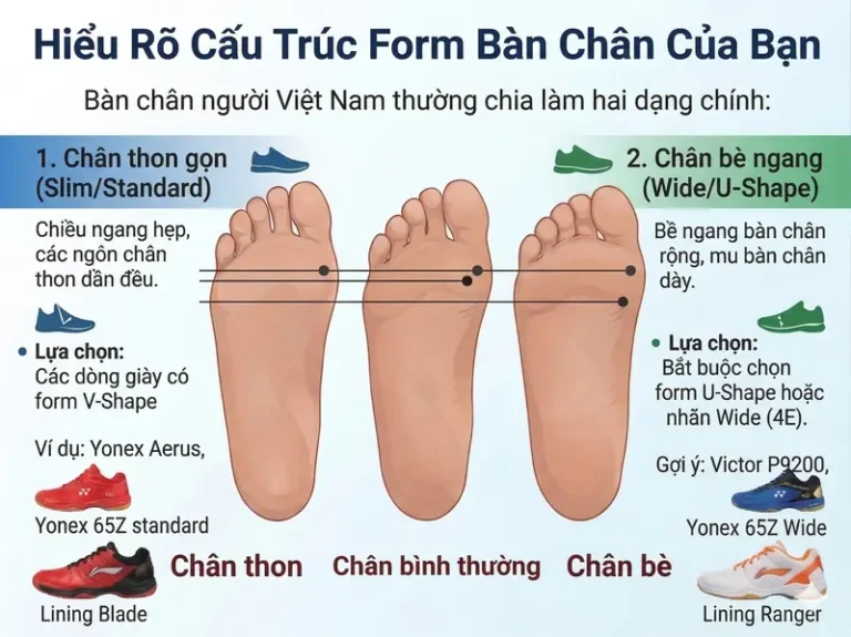 Giày Cầu Lông: Bí Quyết Chọn Chuẩn 2026, Chinh Phục Mọi Sân Đấu! 3 cach chon giay cau long cau truc ban chan
