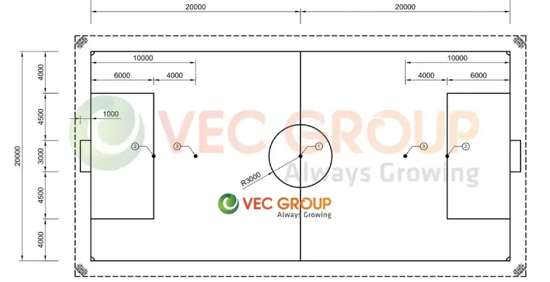 kích thước sân bóng đá 5 người sơ đồ sân bóng đá 5 người