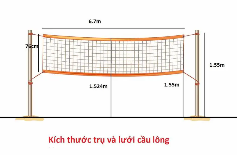 kích thước sân cầu lông lưới cầu lông