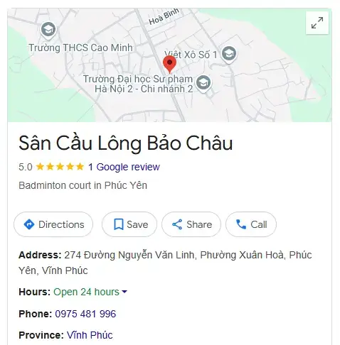 Sân cầu lông tại Vĩnh Phúc Sân cầu lông Bảo Châu